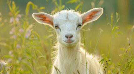 Fototapeta premium Goat in field with blurred background