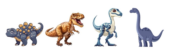 Obraz premium Collection of dinosaur isolated on transparent background. Generated Ai