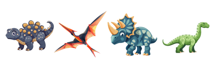 Collection of cute dinosaurs isolated on transparent background. Generated Ai