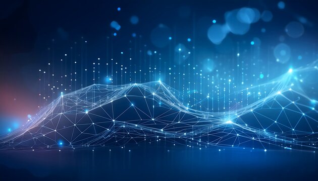 Computing technology Internet and cyber technology concept. Abstract cloud connection technology on a blue color background.  Computing network. generative AI image