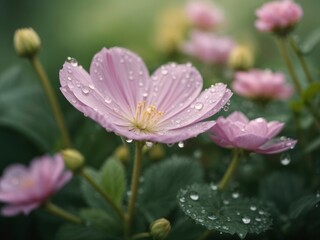 pink flower with water drops