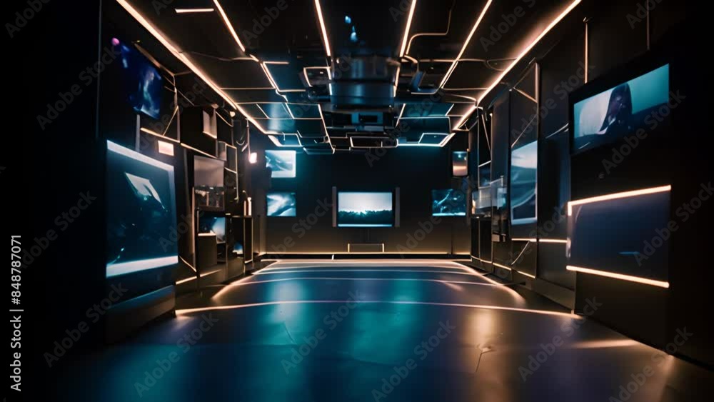 Poster modern interior design with multiple screens generative ai