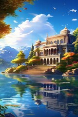 Fototapeta premium AI Image Generator, Majestic Palace by the Lake