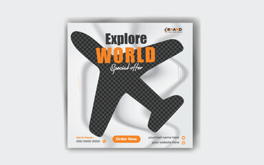 Travelling business promotion social media for web banner template design. summer holiday tour 
online marketing flyer,
