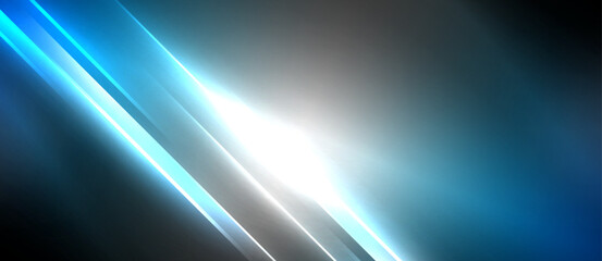 Neon dynamic diagonal light rays background. Techno digital geometric concept design for wallpaper, banner, presentation, background