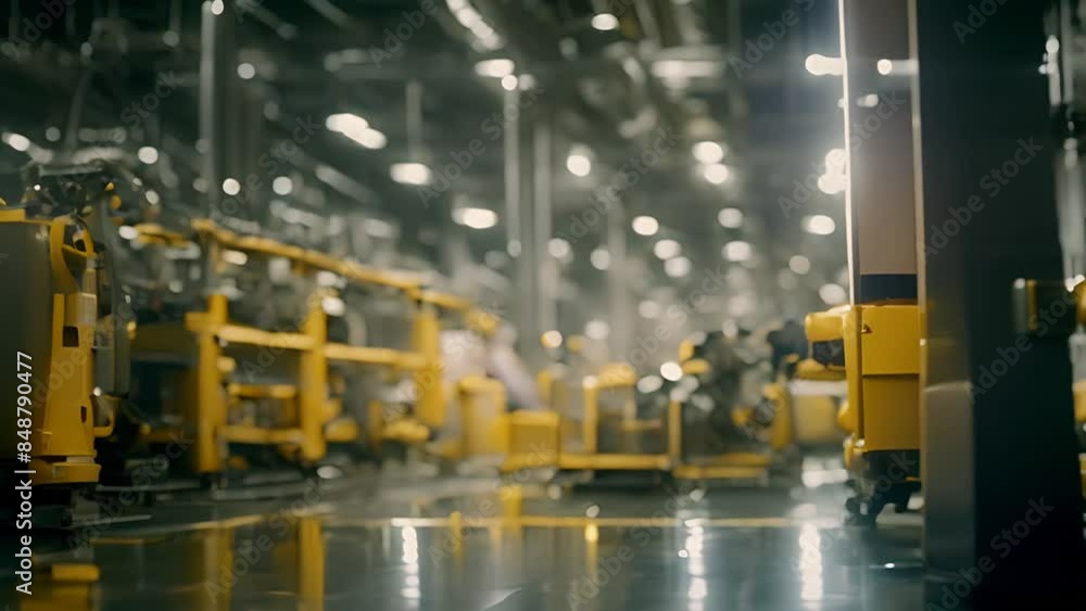 Poster industrial robots working on assembly line generative ai