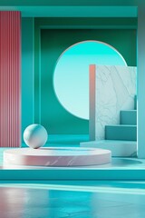 front view of 3d product mockup scene for products, relatively empty scene, plain colour, pastel colour 2:3, blue