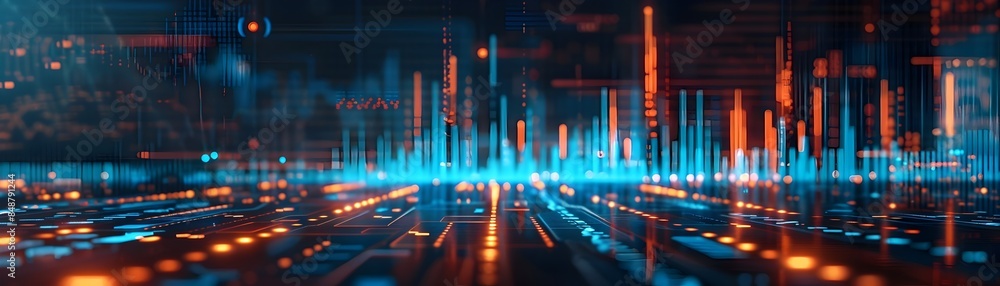 Poster futuristic digital analytics interface showcasing business technology networking and communication
