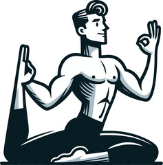 Man doing yoga silhouette cartoon character illustration artwork perfect for international yoga day
