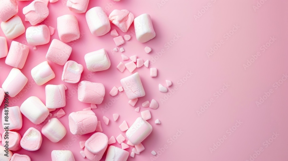 Poster Marshmallows on pink background with empty space