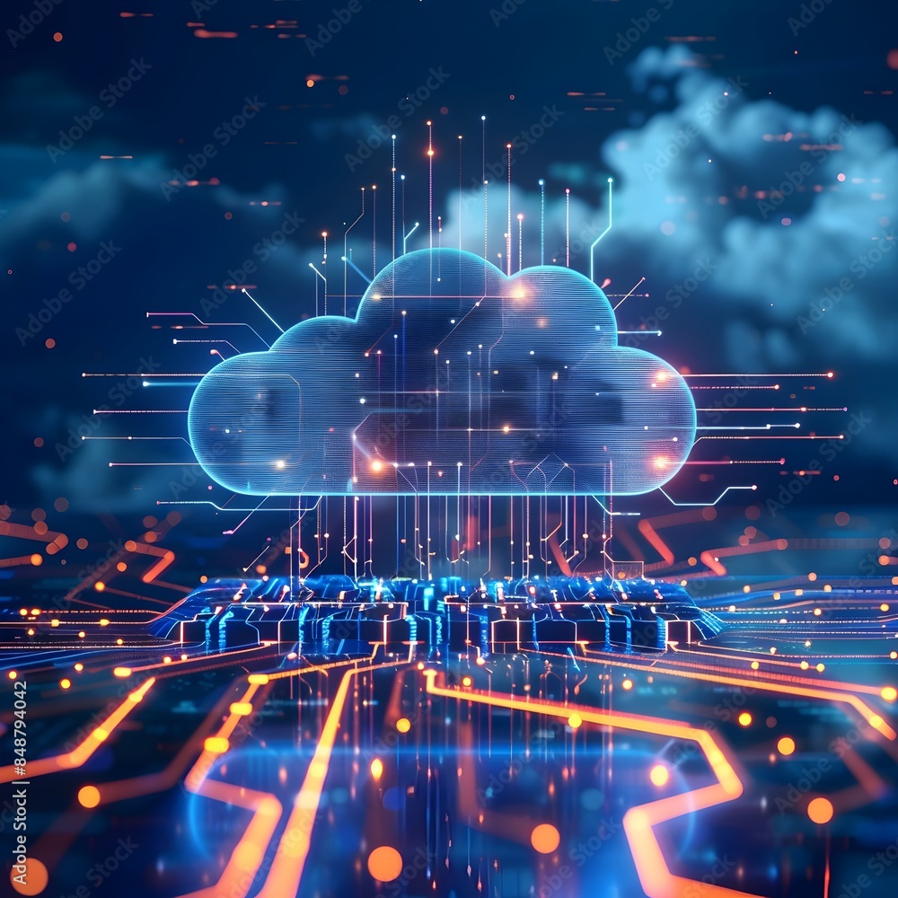 Poster hybrid cloud setup combining private and public environments with secure connections for cloud compu