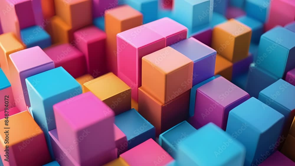 Poster brightly colored blocks symbolize the blend of private and public blockchains depicting the diverse 