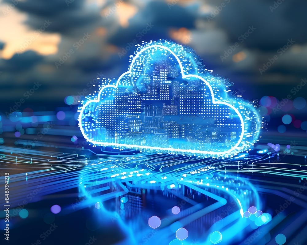 Aufkleber futuristic cloud based disaster recovery system showcasing backup and restore processes for critical
