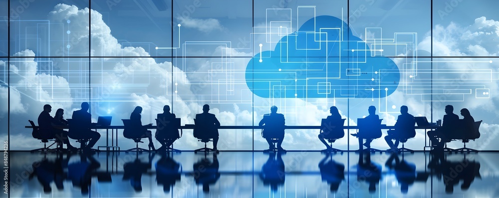 Poster professionals using cloud analytics tools to gain insights and make data driven decisions