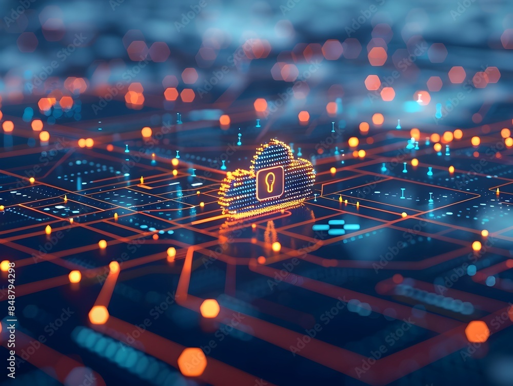 Aufkleber cloud security visualization with firewalls and encryption ensuring data safety in digital computing