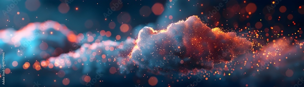 Poster serverless cloud computing visualization showcasing dynamic resource allocation and scaling