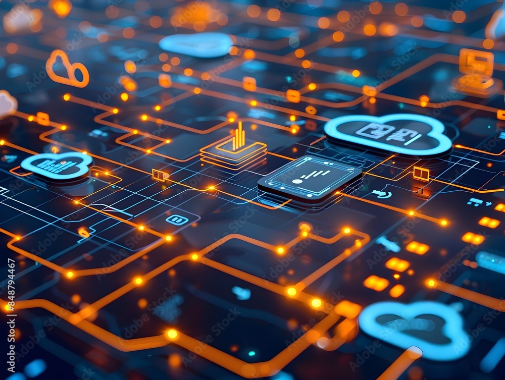 Poster cloud native applications with scalable and resilient software icons and symbols