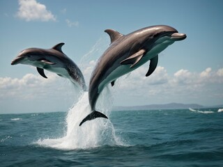 two dolphins jumping