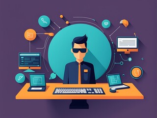  web developer specialist, web development Flat Vector Icons design. Web developers Vector Background design with Icons. 