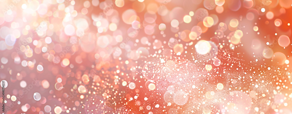 Poster abstract background with bokeh lights and sparkles, in a light pink peach color