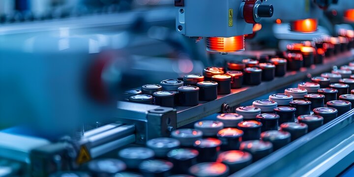 Lithium-ion Battery Cell Manufacturing Line. Concept Battery Production, Lithium-ion Technology, Manufacturing Process, Quality Control, Efficiency Optimization
