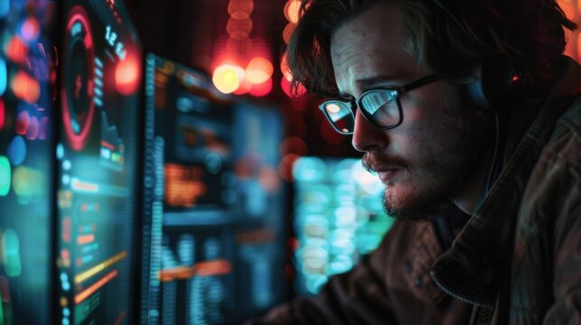 A cybersecurity expert analyzing network traffic to identify and prevent cyber attacks