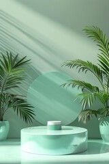 Fototapeta premium front view of 3d product mockup scene for products, relatively empty scene, plain colour, pastel colour 2:3, green color