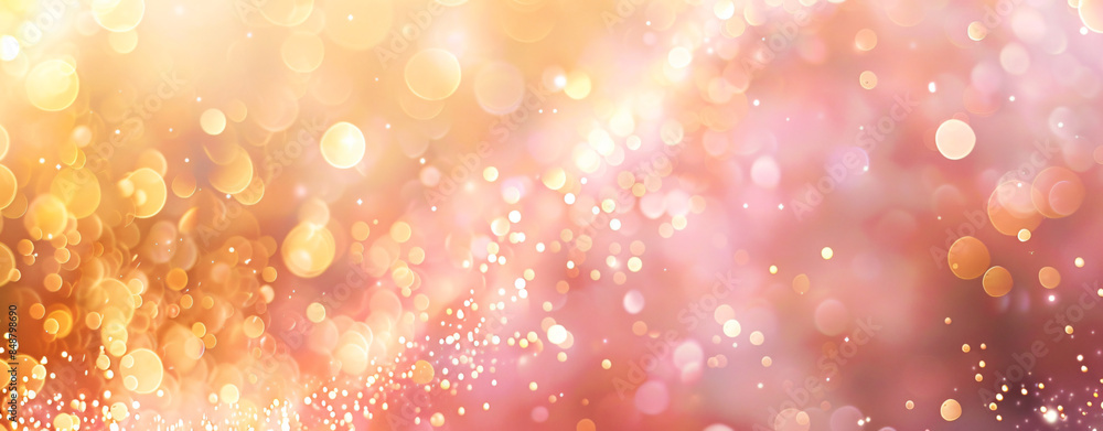 Poster abstract background with bokeh lights and sparkles, in a light pink peach color