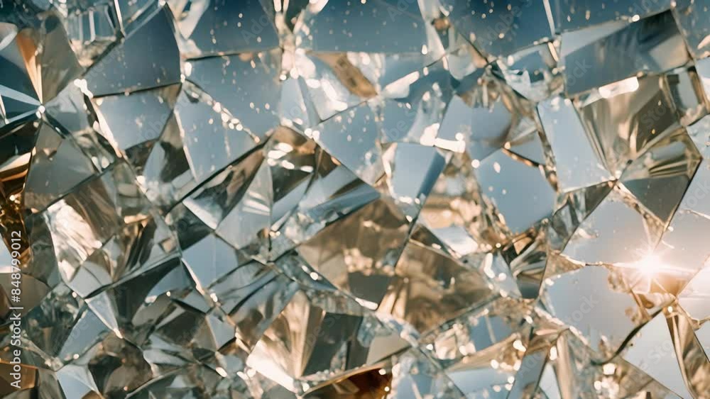 Poster cracked crystal the reflective surface of a mirror resembles that of a cracked crystal with sharp li