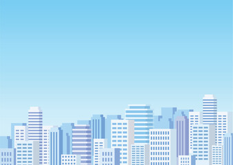 高層ビルが見える都市と青空のイラスト © Moto