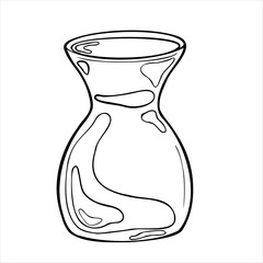 Clay vase handmade black white vector illustration isolated. Ink silhouette vase wide shapes in line art. Vase line contour hand drawn. Element for ceramics workshop, school modeling clay