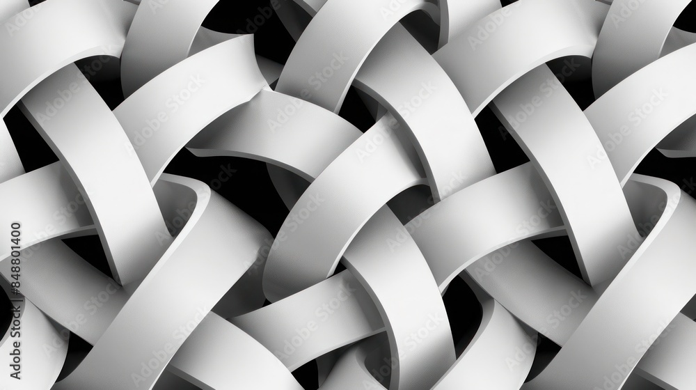 Poster A mesmerizing weave of silver ribbons creating an intricate abstract pattern