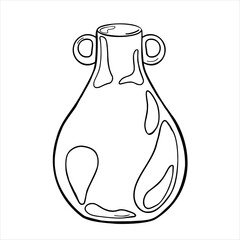 Jug ceramic black white outline vector illustration isolated. Vase with two round handles graphic linear hand drawn. Simple vase ink painted. For ceramics workshop, school, modeling clay.