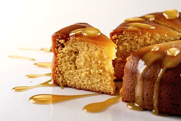 slice of honey cake sitting on a pristine white background