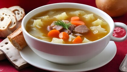 Cabbage soup in a bowl
