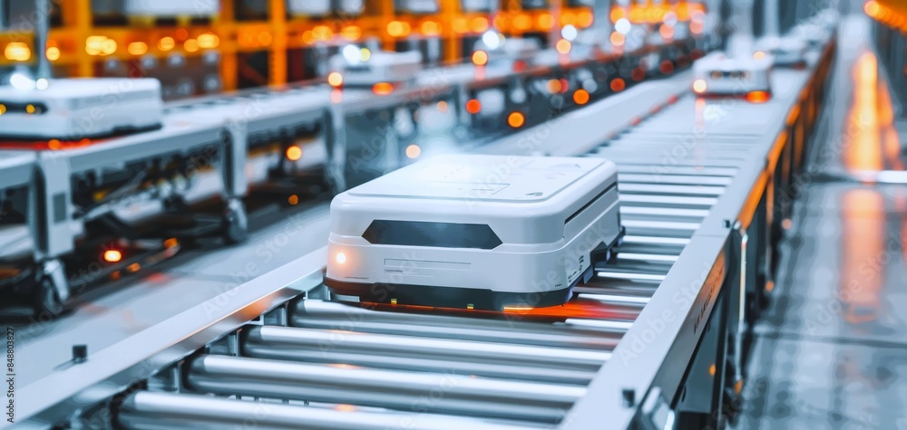 Poster automated robots on a production line in a factory, showcasing advanced technology and precision in 