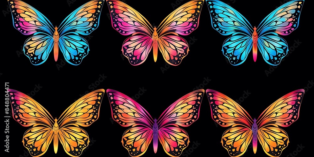 Poster a colorful array of butterflies, including blue, yellow, orange, and pink varieties, are arranged in