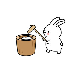 餅つきをするウサギのイラスト素材