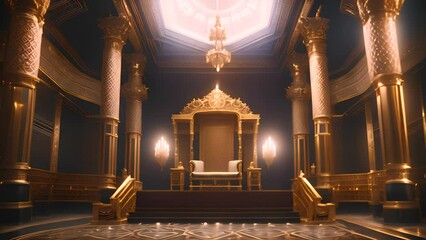 Gilded Throne Room With Gold Columns and Chandelier Generative AI - Powered by Adobe