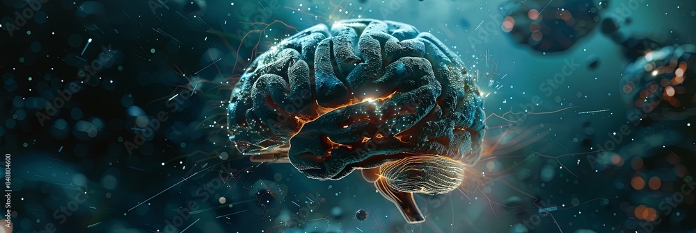 Leinwandbilder a futuristic, abstract illustration depicting a human brain connected with digital elements and neur