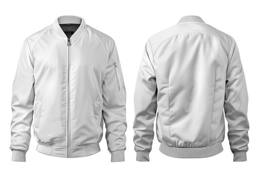 Blank white bomber jacket isolated on white background.