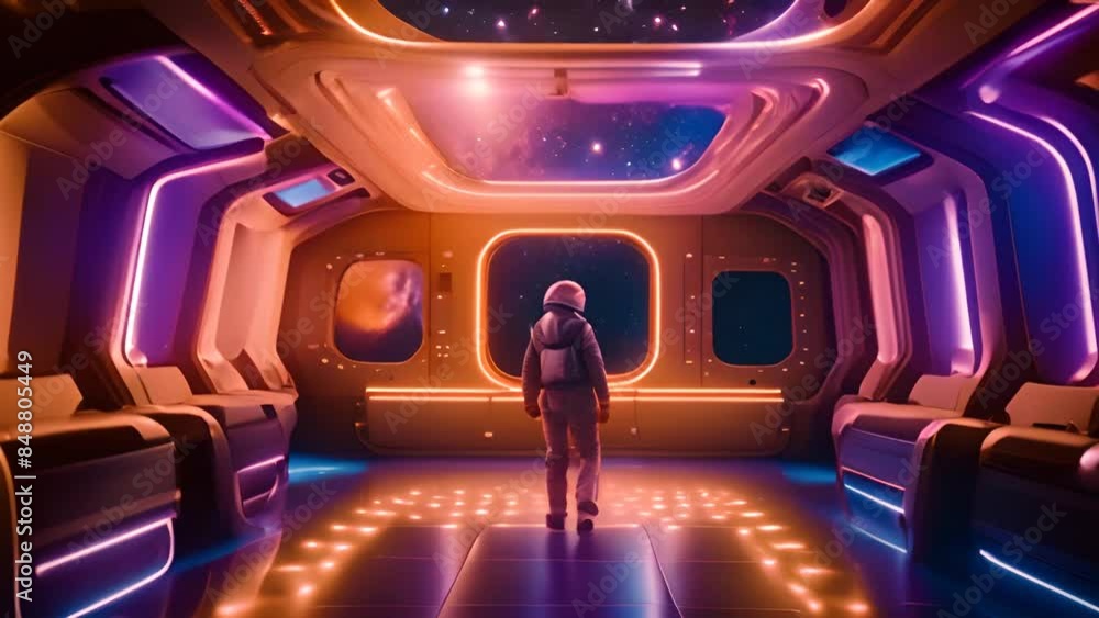Aufkleber astronaut standing in spacecraft corridor generative ai