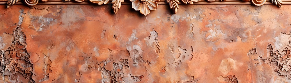 Poster handcrafted clay frame with rustic finish on terracotta background artisanal decorative concept with