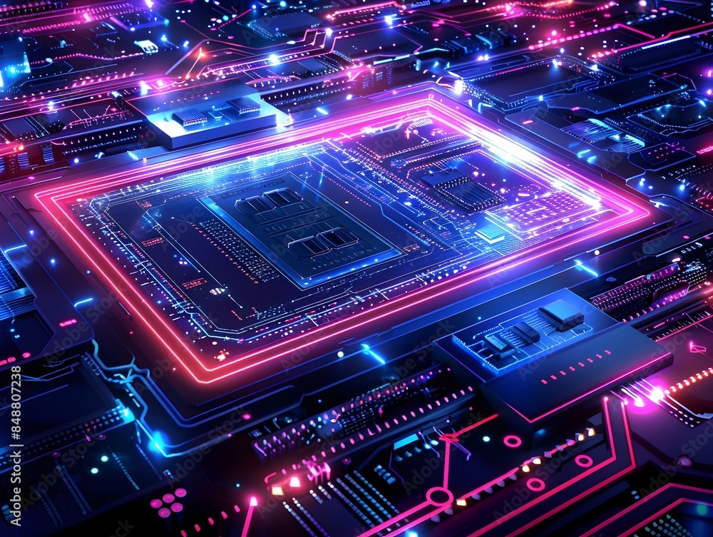 Poster futuristic digital frame with glowing led lights on a hightech isolated background