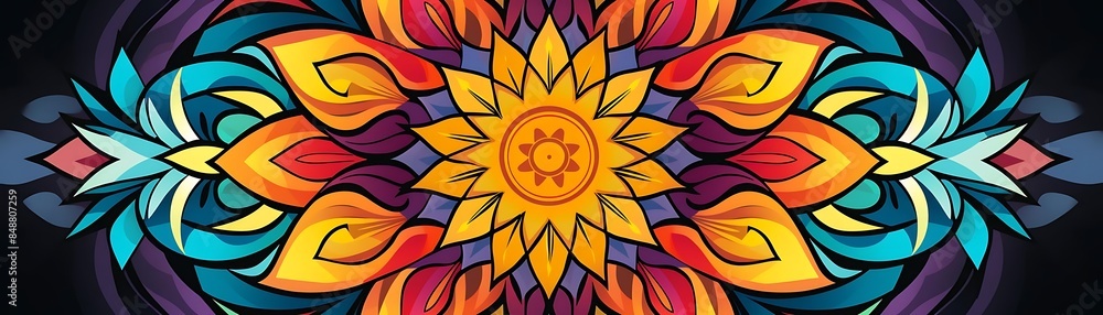 Poster a colorful mandala featuring a variety of shapes and sizes, including a square, triangle, rectangle,