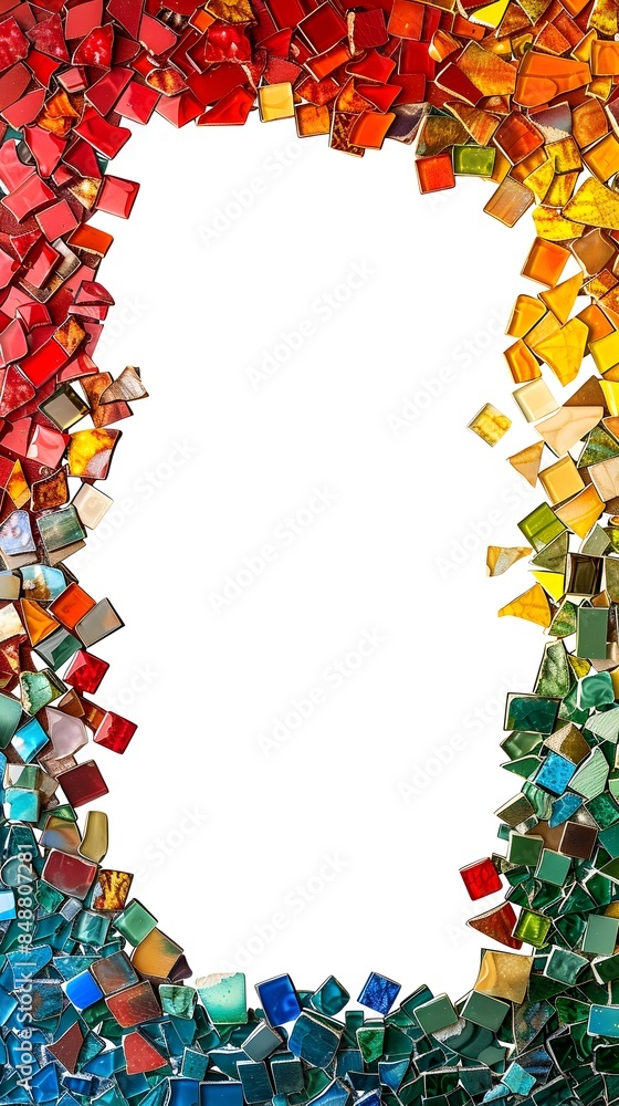 Poster vibrant colorful mosaic frame with tile patterns on white background