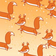 Cute, Fun, Orange Colored Cartoon Fox Line Art Background Vector Illustration
