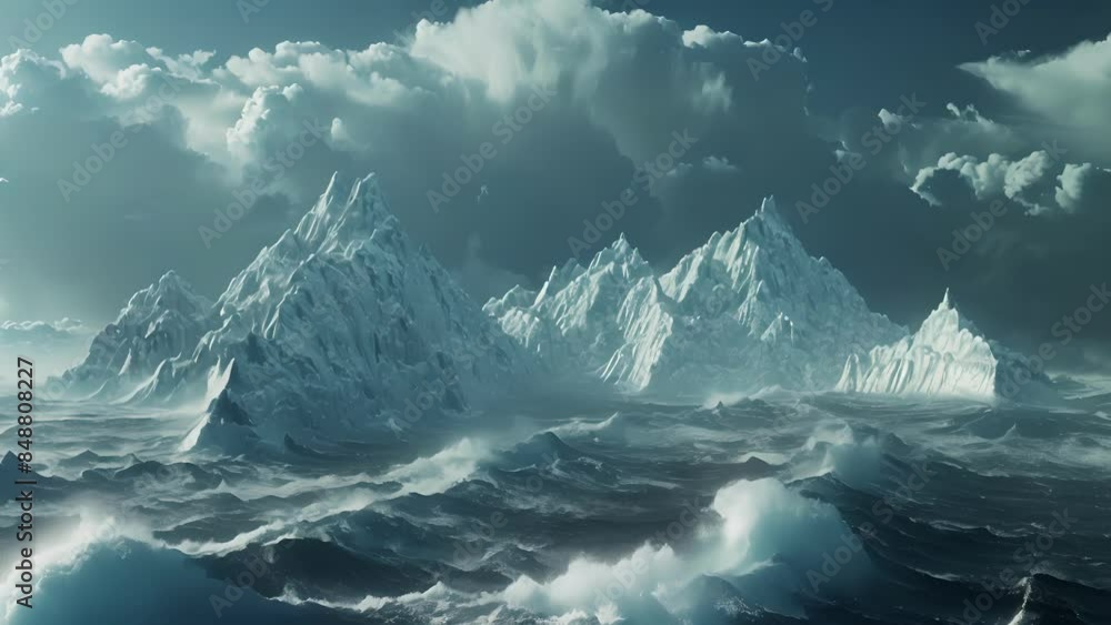 Poster jagged peaks of ice jut out from the frigid sea a metaphor for the volatility and unpredictability o