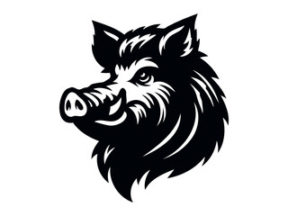 Boar head logo vector illustration. Wild boar head in black and white color style