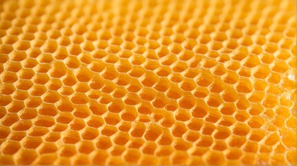 Macro shot of honeycomb, capturing the geometric pattern and smooth texture of the cells. 1